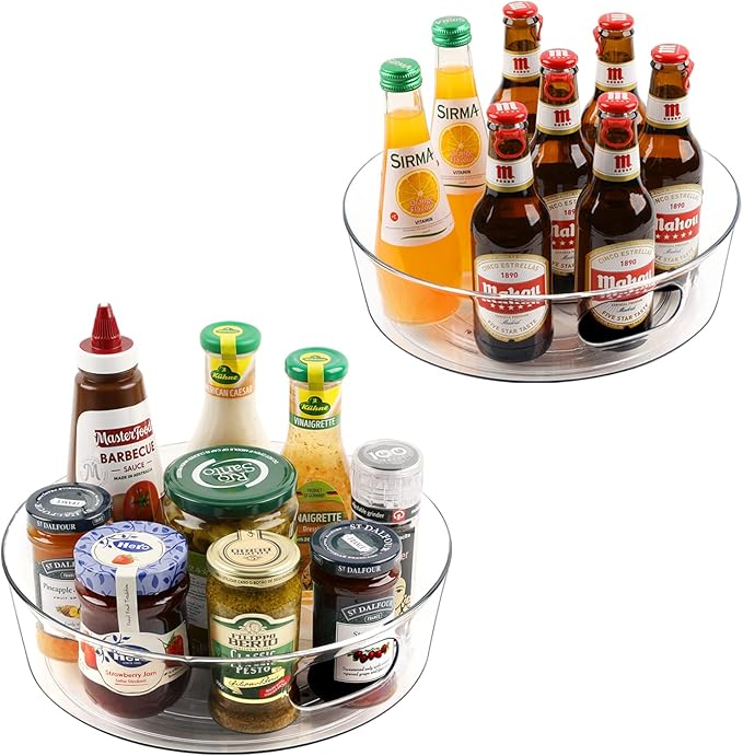 GUZON 2 Pack Lazy Susan Organizer for Cabinet, Upgraded 11.5" Clear Lazy Susan Turntable with Handles and Raised Edge, Rotating Spice Storage for Kitchen, Pantry, Refrigerator, Bathroom, Table