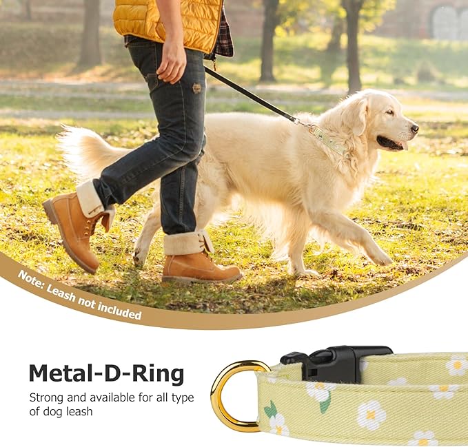 Cotton Handmade Dog Collar Cute and Distinctive Patterns Green Flower with Pendant for Girl Boy Dogs Collars M