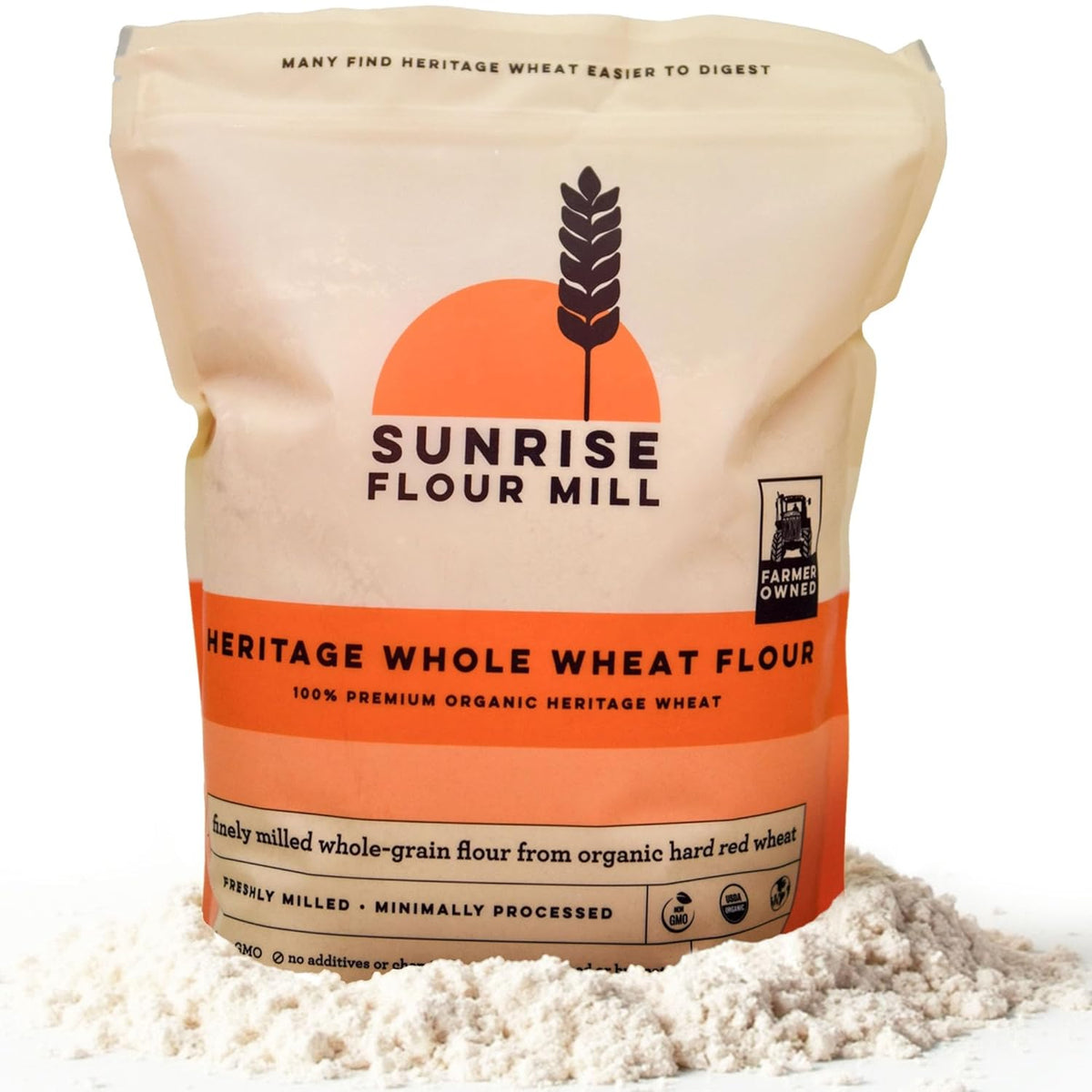Sunrise Flour Mill Heritage Organic Whole Wheat Flour - 5 lbs | Milled from red hard wheat within 10 Days | Easier to Digest with Less Bloating | No Bleaching | Organic whole wheat bread flour