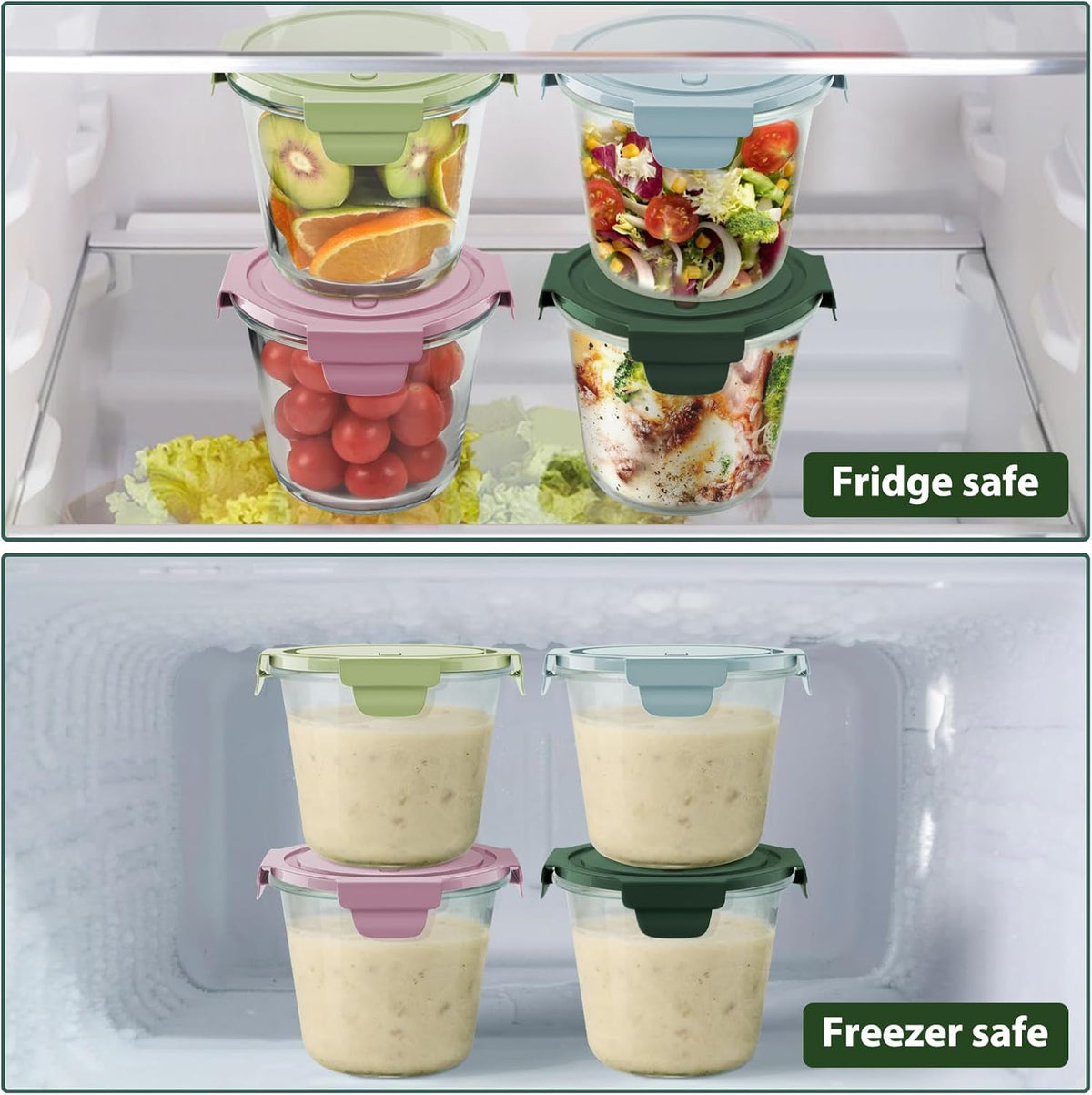 Freshmage 23oz Glass Meal Prep Containers with Lids, Airtight 3-Cup Glass Storage Containers Set, Heat-Resistant BPA-Free for Soup, Leftover, Microwave, Dishwasher, Fridge and Freezer Safe (4 Packs)