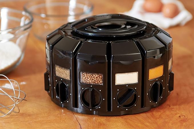 Kitchen Art Spice Rack Select-A-Spice Auto-Measure Carousel 12 Compartments Black 8.75 x 8.75 x 6 inches