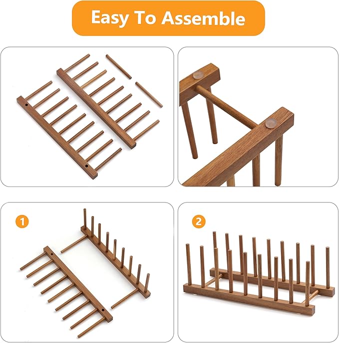 HBlife Acacia Wooden Dish Dying Rack Pot Lid Plate Organizer Holder for Cabinet, Cutting Board Stand Drainer Storage Plate Rack for Dish, Pot Lid, Bowl, Cup, Cutting Board and Books