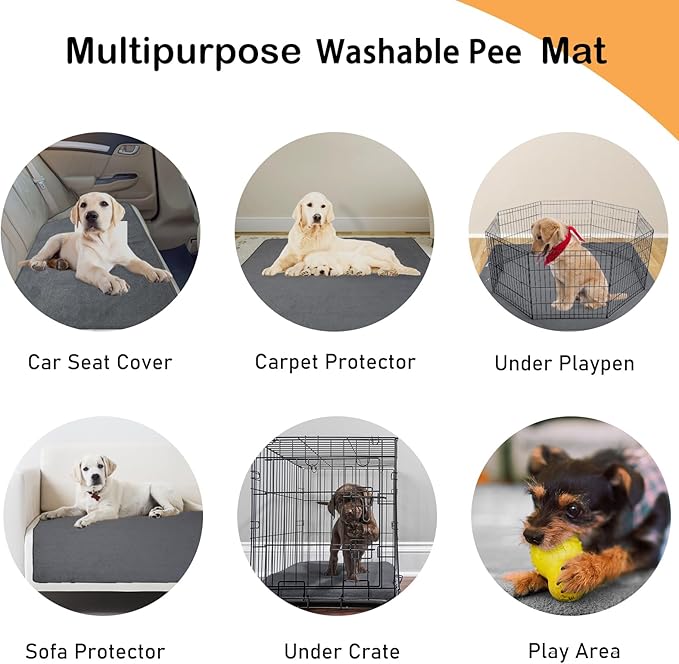 LOOBANI Washable Pee Pad for Dogs, 2 Packs Non-Slip Puppy Training Pads, Fast Absorbent Pet Whelping Pads, Puppy Playpen Mat for Incontinence, Housebreak, Crate, 36x41in, Gray