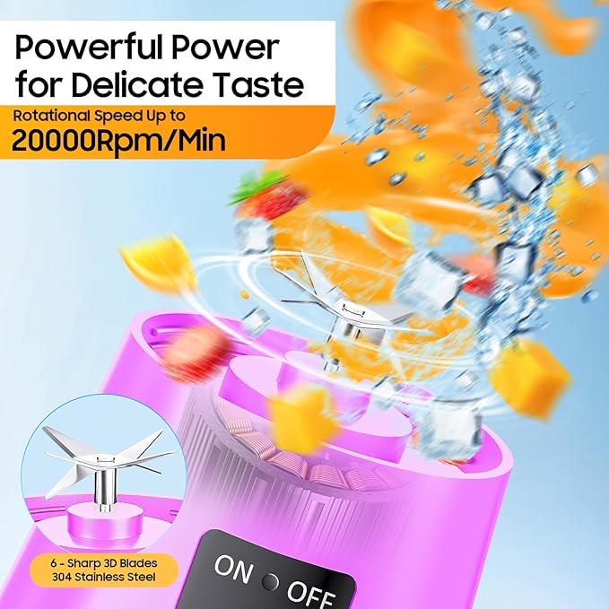 Personal Blender for Shakes and Smoothies - 2026 New Upgrade Cordless Portable Blender USB Rechargeable, 380Ml BAP Free Cup, Freshly Squeezed for Picnic/Sports, 20000Rpm/Min Speed