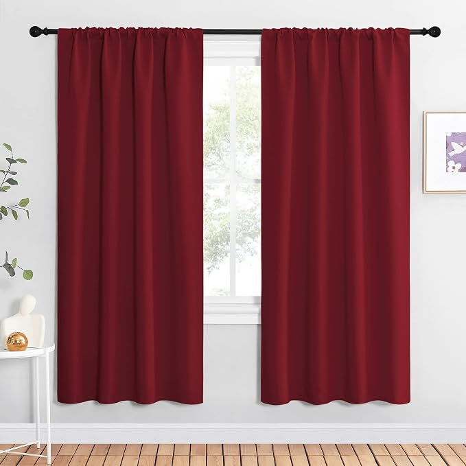 NICETOWN Christmas Burgundy Red Blackout Curtains 72 inches Long, Privacy Room