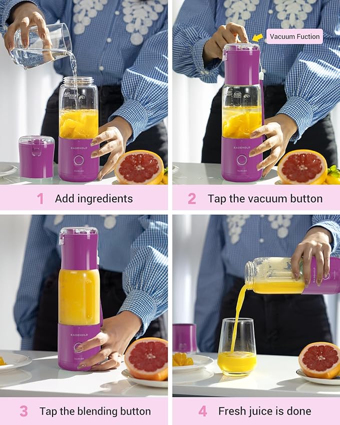 EASEHOLD Portable Personal Blender for Smoothies Shakes, Fresh Juice Mini Fast Blender on the go with 6 Blades, Rechargable Single BPA Free for Sport, Kitchen, Travel,Camping (Raspberry)
