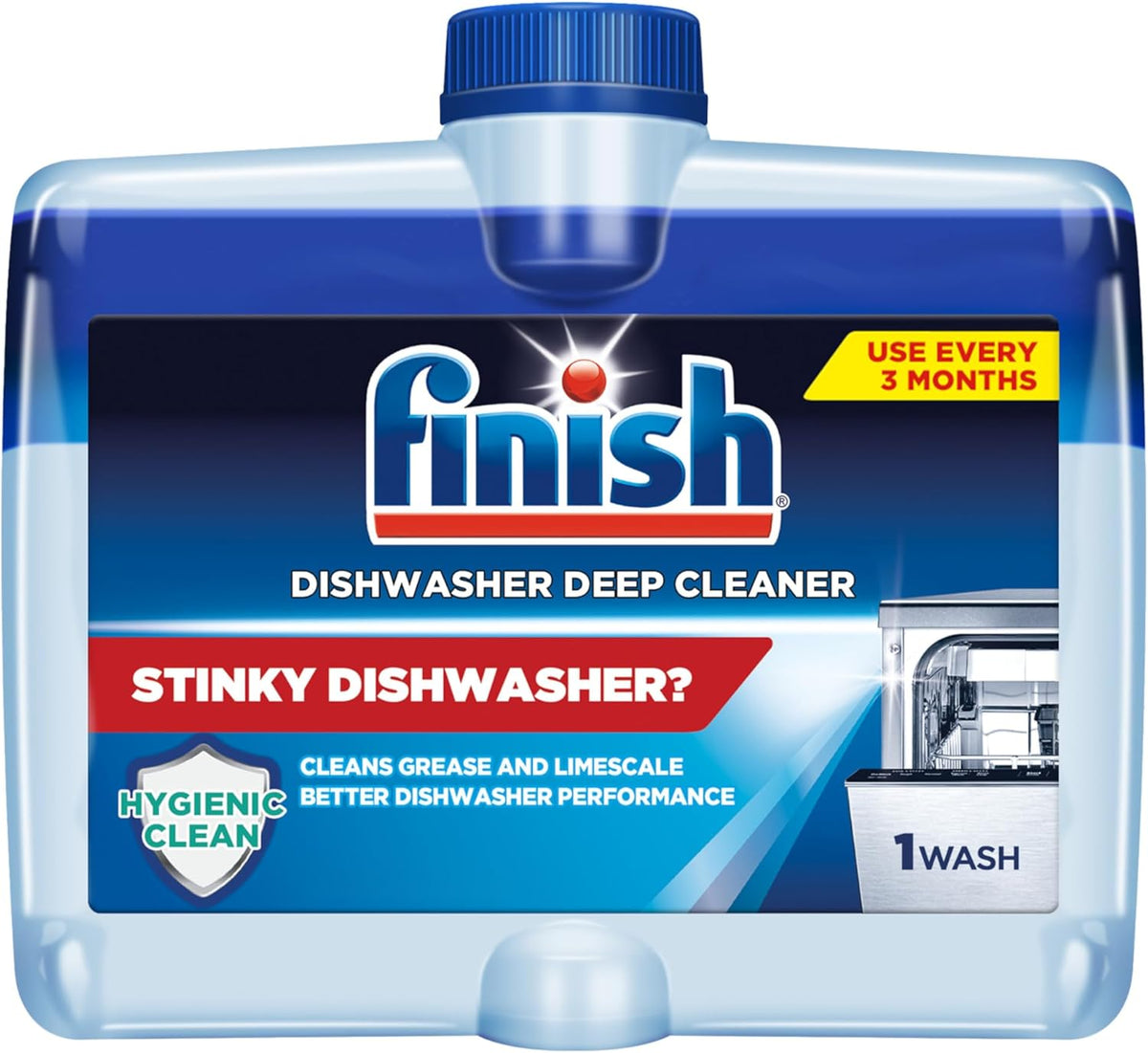Finish Dishwasher Cleaner Liquid, Deep Cleans Hidden Grease & Limescale, Fights Odors & Maintains Performance, 3 Month Supply, 8.45oz, 1 Bottle