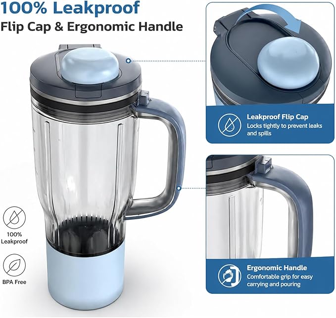 26oz Replacement Tumbler Cup for Ninja BlendBOSS, Leakproof Travel Blender Cup with Handle & Flip Cap Compatible with Ninja BlendBOSS DB300BL2, DB351PK1, DB351PK1BRN (Cyberspace)