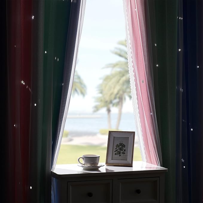 XiDi Pink & Rainbow Curtains for Kids & Girl Rooms