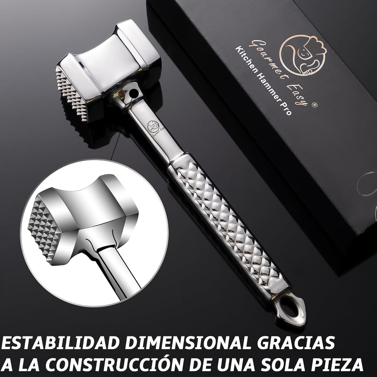 Stainless Steel Meat Tenderizer Tool, Premium Meat Mallet with Non-Slip Grip, Dual-sided Kitchen Mallet Ideal for Tenderizing Steak, Poultry & Chicken Cutlet, Dishwasher Safe with Lifetime Replacement