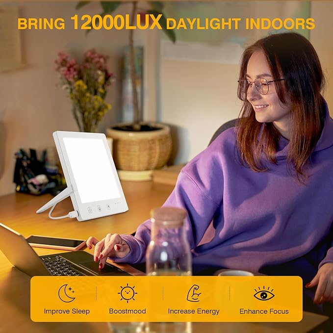 Light Therapy Lamp and Red Light Therapy for Face, UV-Free Sun Lamp with 660nm Red Light and 12000 Lux Bright White Light, with 10000 mAh Power Bank for Boosting Mood & Skin Heal-th.