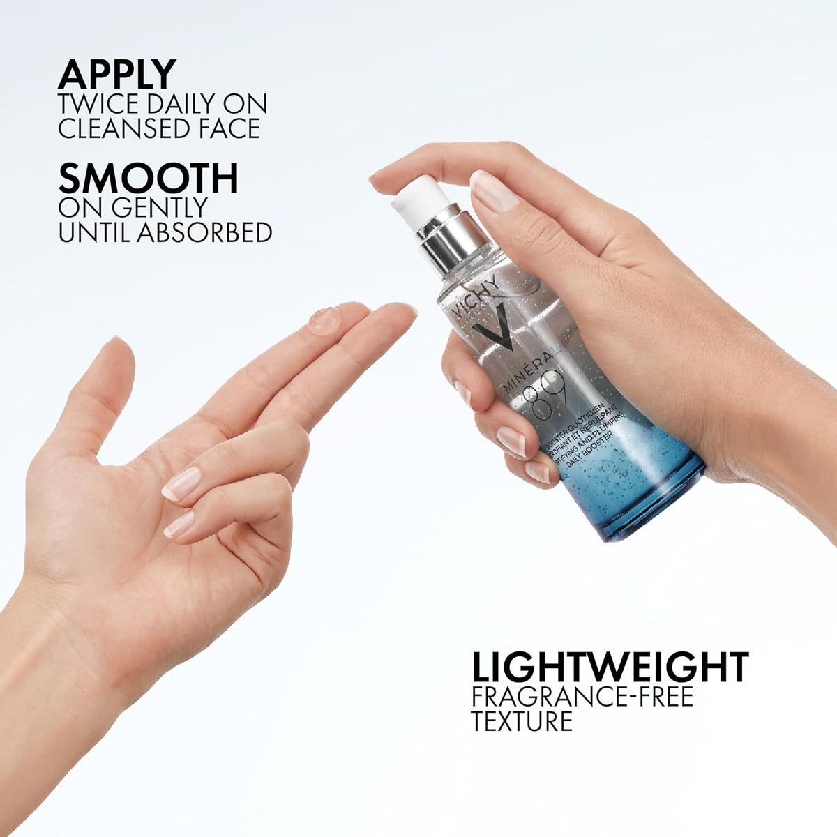 Vichy Mineral 89 Booster, Pure Hyaluronic Acid Serum for Face with Volcanic Mineral Water for Skin Barrier Repair, Plumps & Hydrates, Lightweight Moisturizing Gel, Oil-Free, Non-Sticky