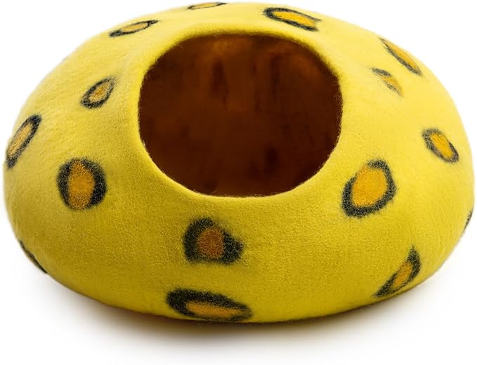Woolygon Premium Felt Cat Cave Bed - Polka Dot Series - Wool Kitty Beds Handcrafted Kitten Caves Bed for Indoor Cats - Eco-Friendly Merino Wool, Foldable Cat Hideaway Cat Houses Pod