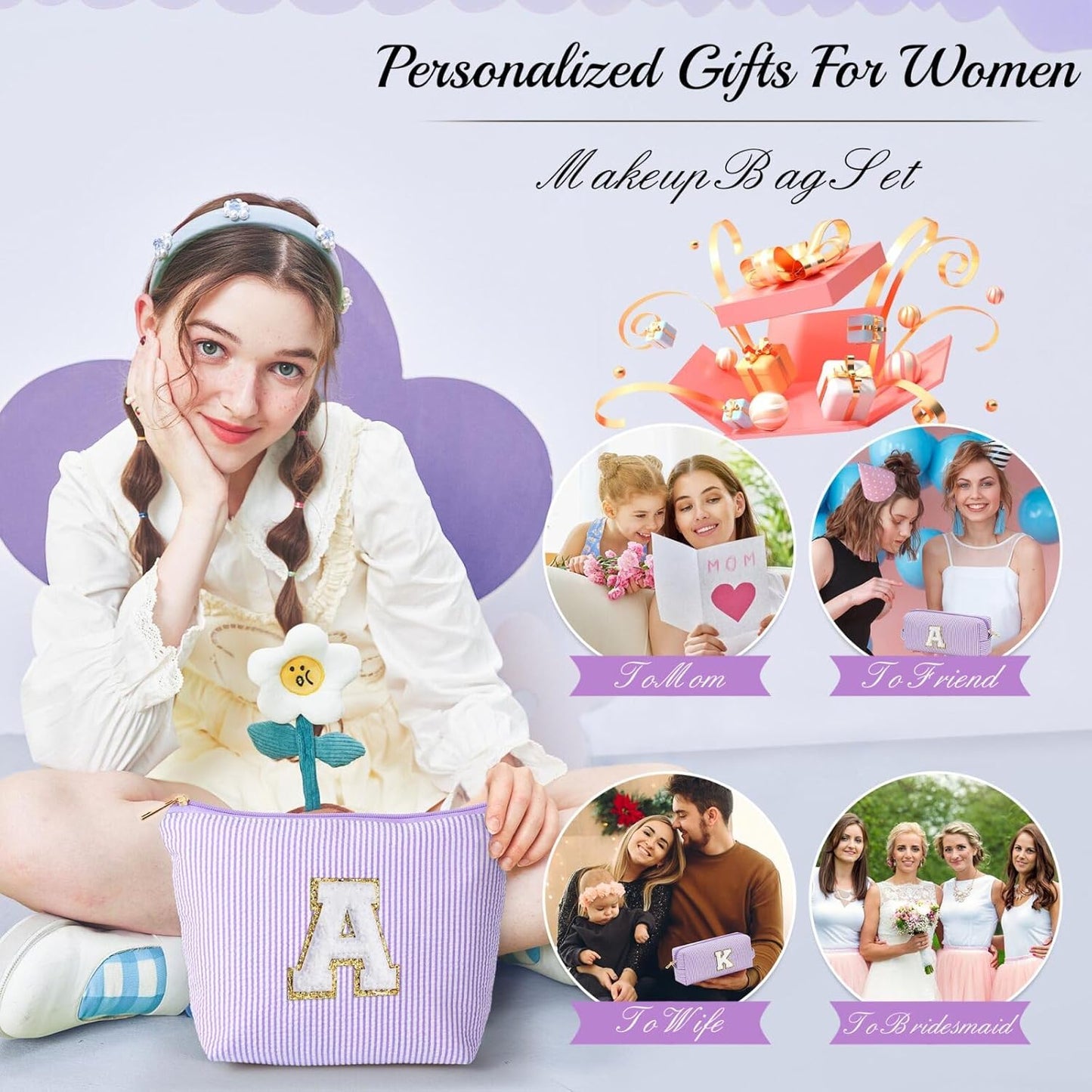 YOOLIFE Gifts for Women, Makeup Bag Make Up Bag Pouch Cosmetics Organizer Bag Cute Makeup Bag Gift for Wife Personalized Best Friend Birthday Gifts Birthday Gifts Sister Daughter Gifts R