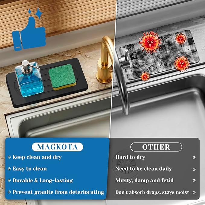 Water Absorbing Stone Trays for Bathroom Sink Kitchen Counter, Quick Dry Dish Soap Dispenser Sponge Holder for Hand Soaps Plants Toiletries, Stain Resistance Countertop Fast Drying Counter Trays