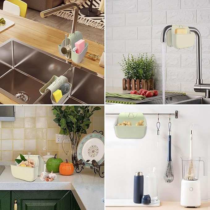 Sponge Holder for Kitchen Sink, Silicone Sink Saddle Caddy Organizer Rack, Sponges Holder Over Faucet, Hanging Kitchen Organizer Accessories Rack Basket Beige