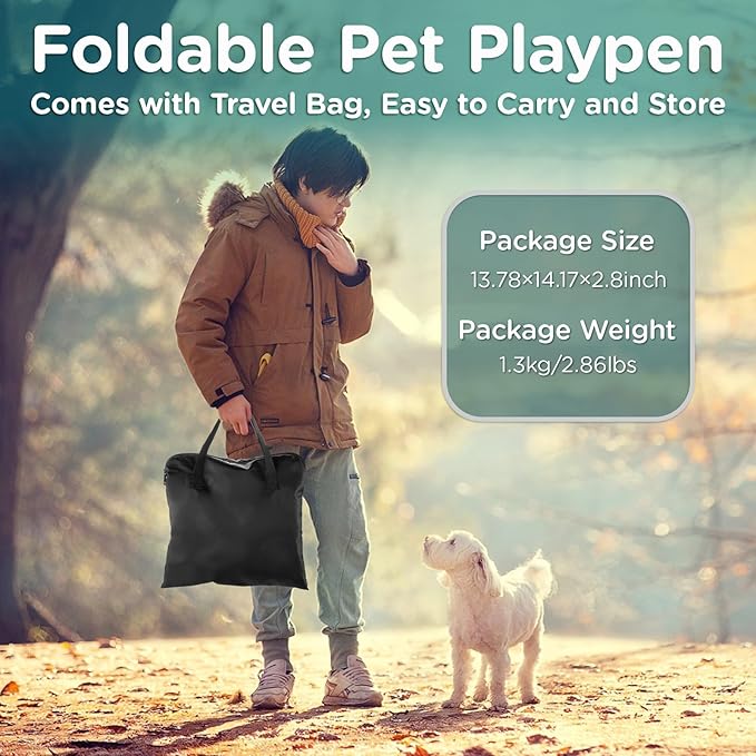 Foldable Pet Kitten Playpen, Upgrade Waterproof Portable Cat Dog Playpen Kennel Tent for Small Dog Cat, Retractable Shade Cover, Indoor Outdoor Use for Small Pet, BlackTeal.