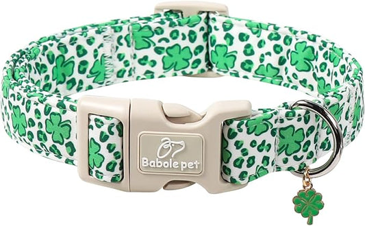 St Patricks Day Dog Collar for Giant Large Dogs - Leopard Lucky Clover Dog Collars, Lightweight Adjustable Irish Green Festival Shamrock Dogs Collars with Quick Release Buckle XL