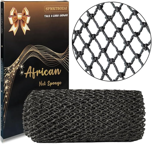 African Net Sponge Authentic, African Exfoliating Sponge Real African Net Black Owned, African Bath Sponge Back Scrubber, Body Exfoliator Shower Bath Accessories (Black)