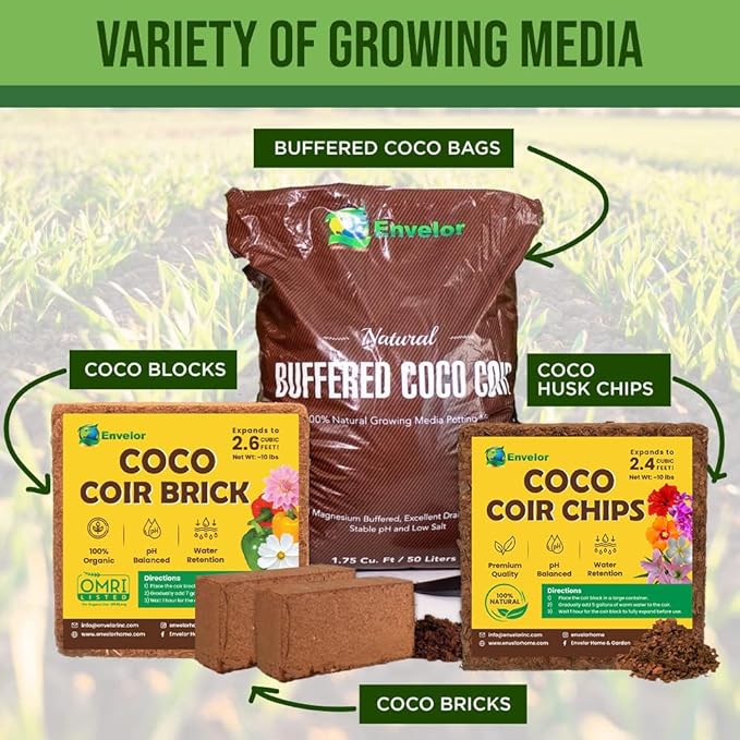 Coco Coir for Plants 1-Pack – 2.6 Cu. Ft. Compressed Coconut Coir Bricks, 10 lb. Organic, Low EC, pH Balanced Coco Peat for Indoor & Outdoor Gardening, Potting Soil, Indoor Plant Soil