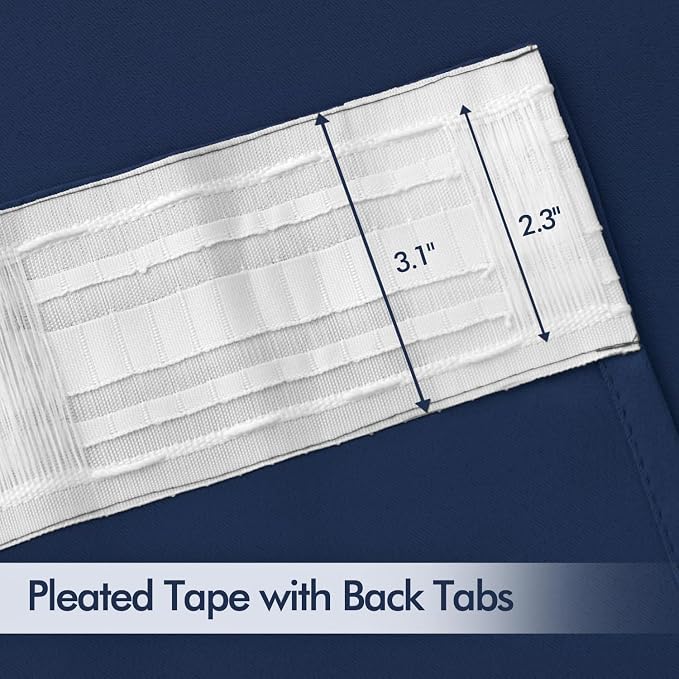 MIULEE Navy Blue Back Tab Blackout Curtains 108 Inch Long 2 Panels Set