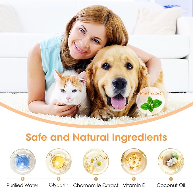 Dental Care Finger Wipes for Dogs & Cats, Reduces Plaque & Tartar, Freshens Breath, Pre-Soaked Pet Teeth Wipes, Easy to Use Disposable Oral Cleaning Pads,Mint Flavor,100pcs