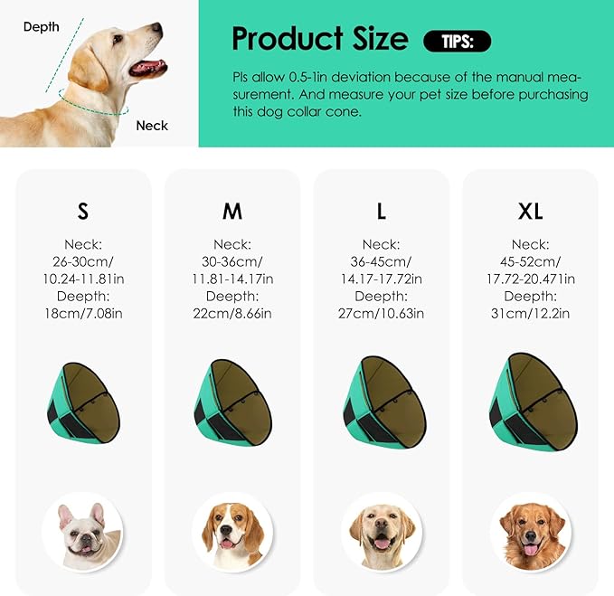 Small Dog Cone Collar, Adjustable Soft Dog Cone for Small Dogs to Stop Licking, Breathable Pet Recovery Cone for Small Male Female Dogs, Green S