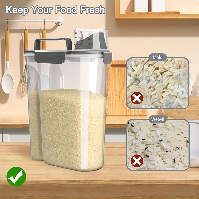 Komzon Rice Storage Containers, Airtight Cereal Containers Storage 20+10 lb, BPA Free Rice dispenser with Pouring Spout Portable Handle, Pet Dog Cat Bird Food Container