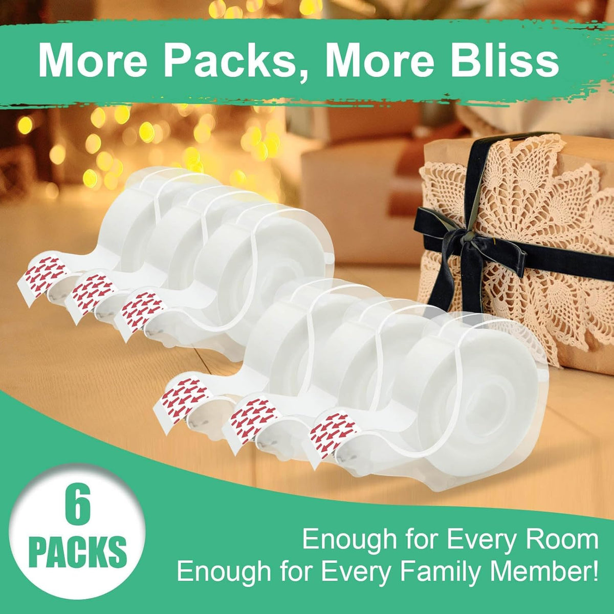 Tape, Invisible Tape for Gift Wrapping, 6 Rolls+6 Refillable Dispensers, Matte Finish, Writable, 3/4″x 650″, Clear Tapes for Christmas Wrapping Paper, Office&School Supplies