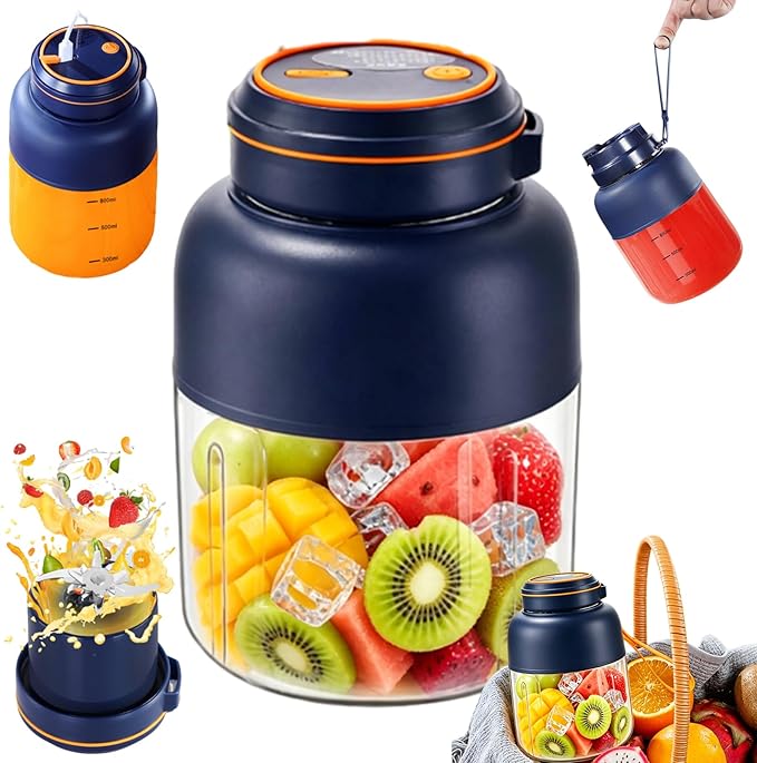 Portable Wireless Juicer Cup, 28/45Oz 180W 38 Blades USB Rechargeable Blender, Dual Lid Leakproof Compact Travel Juicer Cup for Shakes Fruits Vegetables Office Outdoor (Blue-1300ml)
