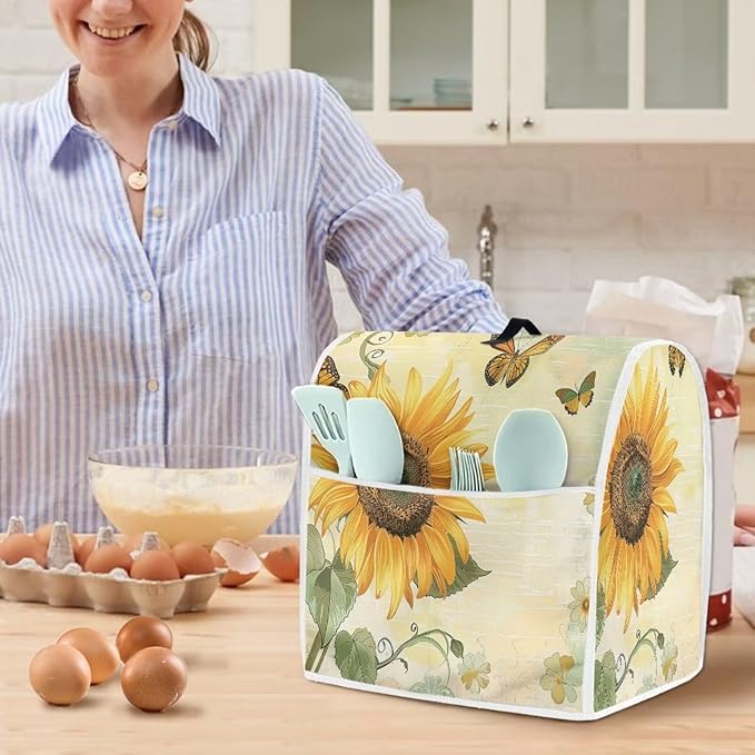 Sunflower Butterfly Mixer Cover | 5 Quart Kitchen Appliance Protector with Handle & Pocket | Machine Washable Dust Cover Protects from Scratches