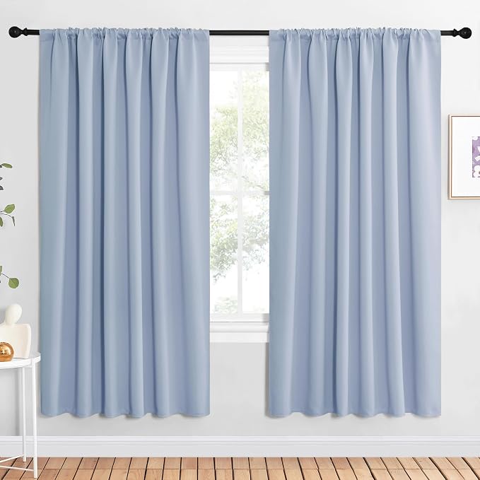 NICETOWN Bedroom Window Curtain Panels, Vintage Blue, 2 Panels, 62 in x 72 in