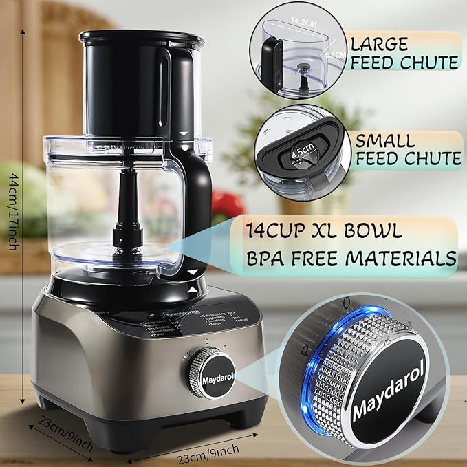 11 in 1 Food Processor Blender Combo,51oz Juice Blender, large Chute 14cup Food Processor,blenders kitchen for Chopping/Mixing/Mincing/Slicing/Shredding/Purees & Dough, safety lock 600W