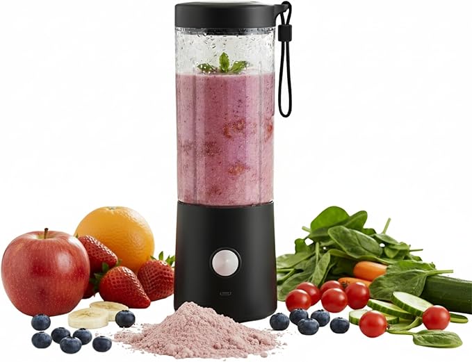 Portable Blender for Smoothies - 16oz Personal Mini Blender, USB-C Rechargeable and Self-Cleaning, Black