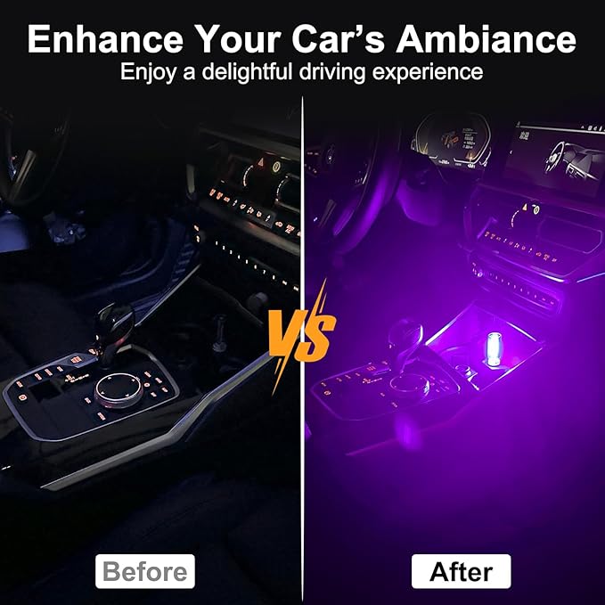 2 PCS Car USB Night Light Bulb, Touch Dimmable Car Interior Ambient Lights, Portable Mini USB Retro Glass Bottle Lamp Decorations for Vehicle, Bedroom, Hallway, Camping (Purple)