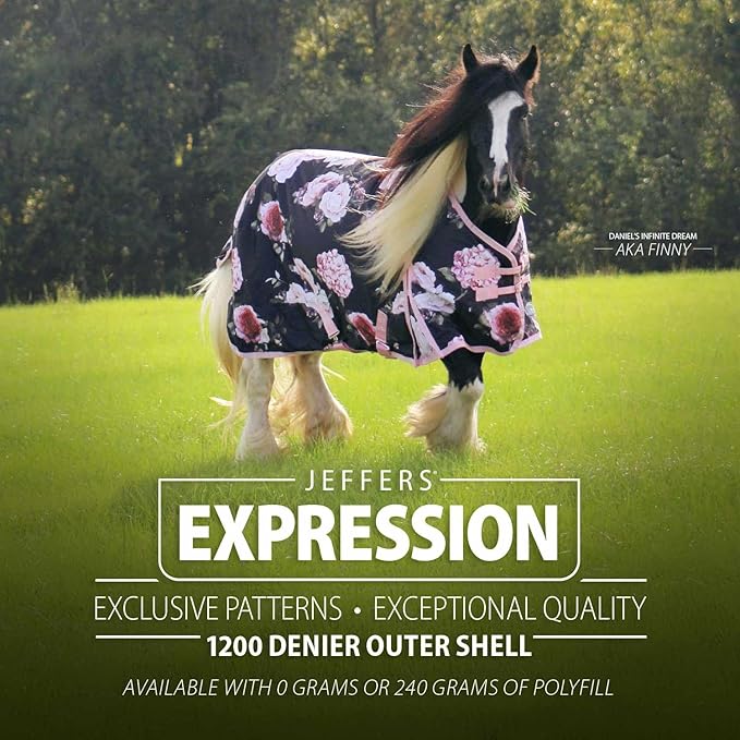 Jeffers Expression 1200 Denier Standard Neck Turnout Blanket, Rose Garden, 75" - Waterproof, Breathable Horse Blanket with 0g Polyfill, No insulation - Ideal Protection for Wind and Rain, Light Weight