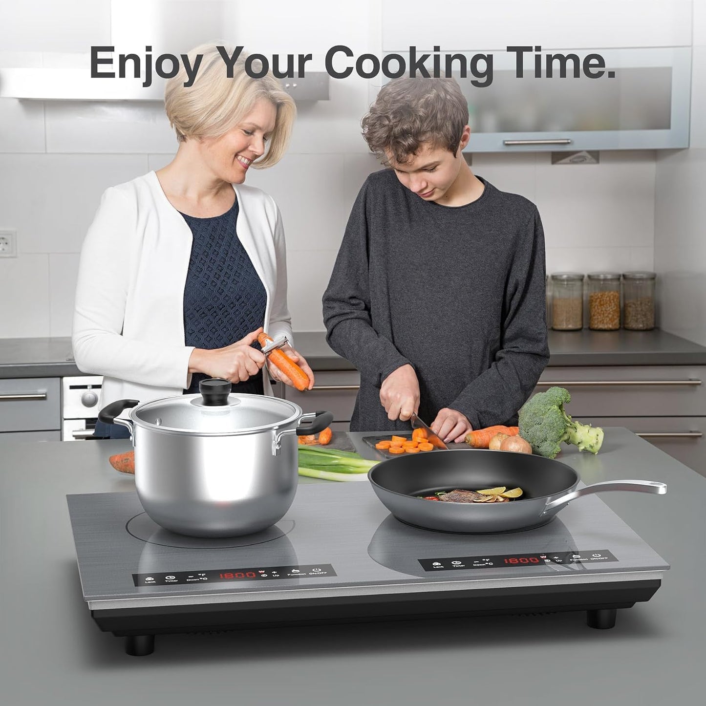 VBGK Double Induction Cooktop, 24 inch 4000W Electric cooktop with hot plate, induction stove top with LED Touch Screen 9 Levels Settings with Child Safety Lock & Timer 110V Induction cooktop 2 burner