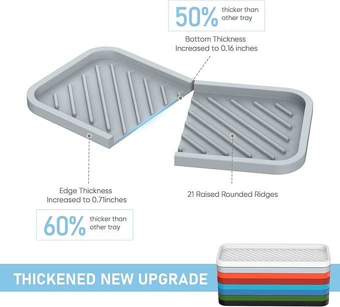 EG-SIPRO Kitchen Sink Organizer Tray,Sponge Holder for Kitchen Sink Bathroom Counter Tray Sponge Caddy Silicone Soap Holder for Soap Dispenser, Bottle, Dishwashing Accessories(2-Pack)