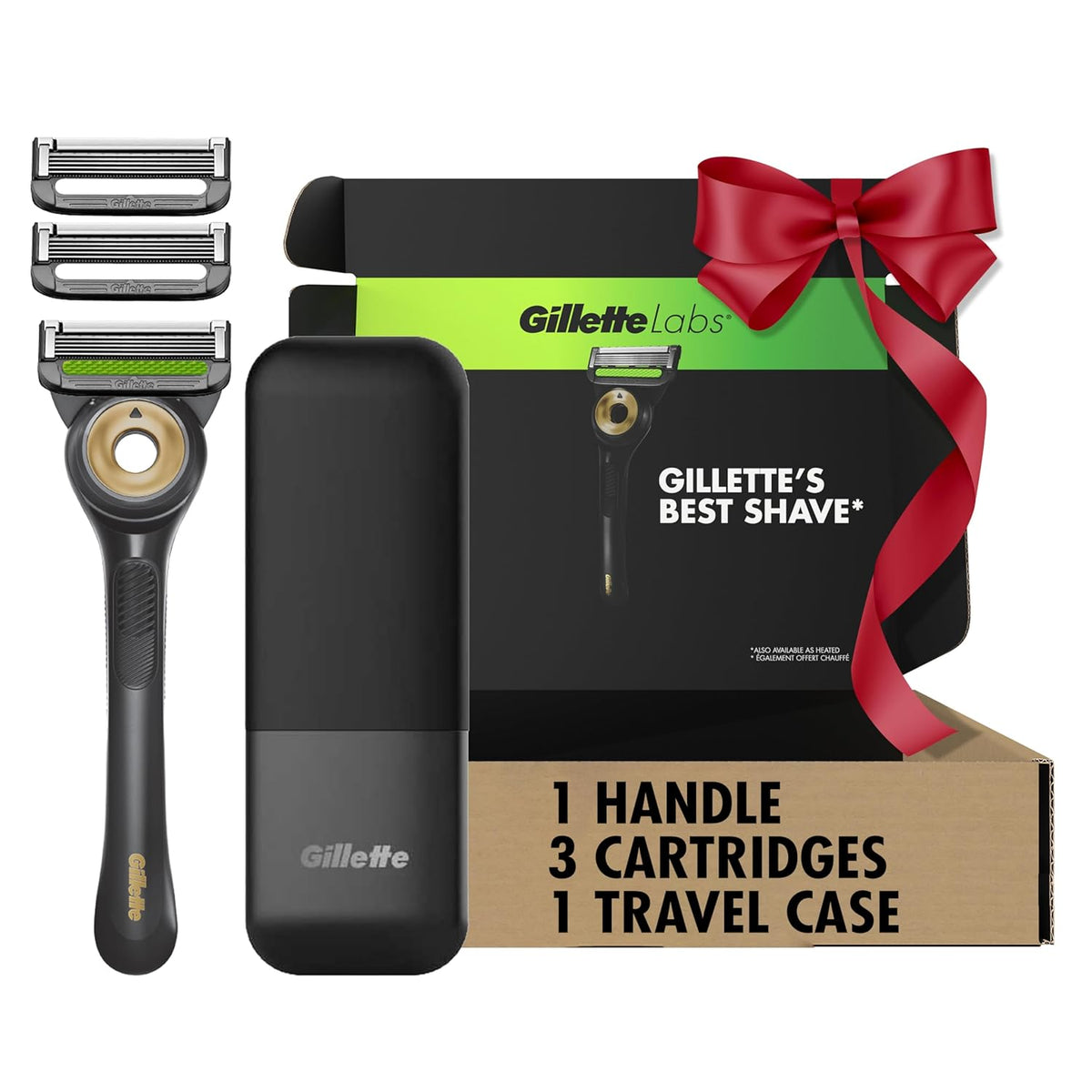 GilletteLabs With Exfoliating Bar Shaving Razor For Men, 1 Handle, 3 Blade Refills, Includes Travel Case for Convenient Storage On The Go