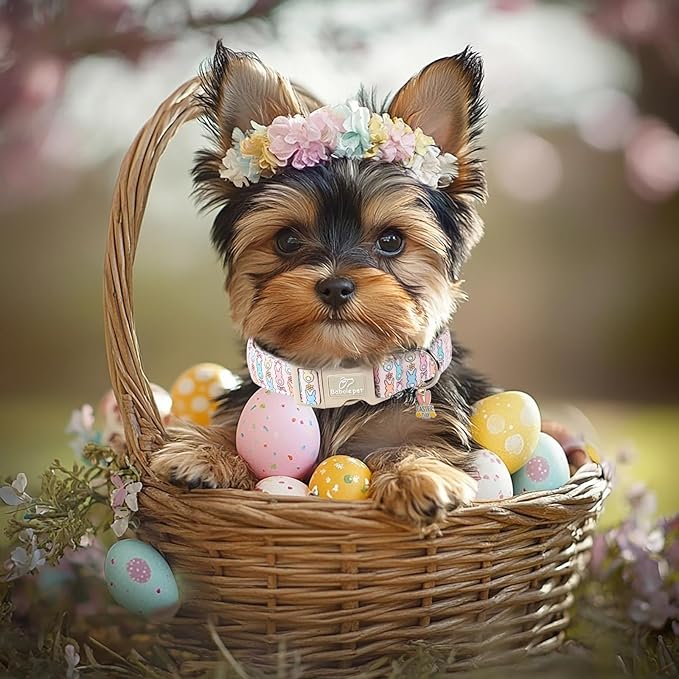 Easter Dog Collar for Puppy Small Dogs - Pastel Easter Bunny Collars for Female Dogs, Cute Spring Girl Dog Collar, Lightweight Adjustable Cartoon Holiday Pet Collars XS