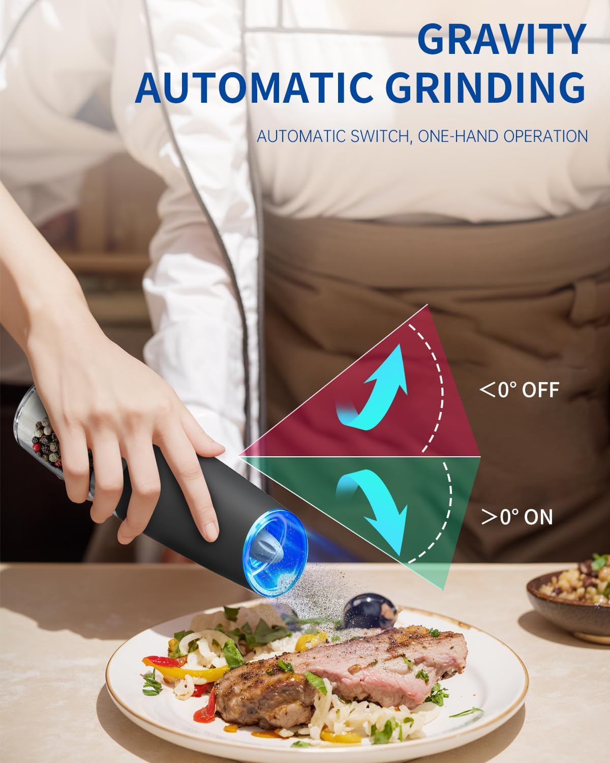 CIRCLE JOY Gravity Electric Salt and Pepper Grinder Set – Automatic LED Light Salt & Pepper Mills