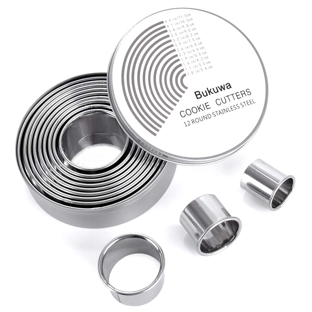 12 Pieces Round Cookie Biscuit Cutter Set,Graduated Circle Pastry Cutters,18/8 Stainless Steel Cookie Cutters and Donut Cutter Ring Molds