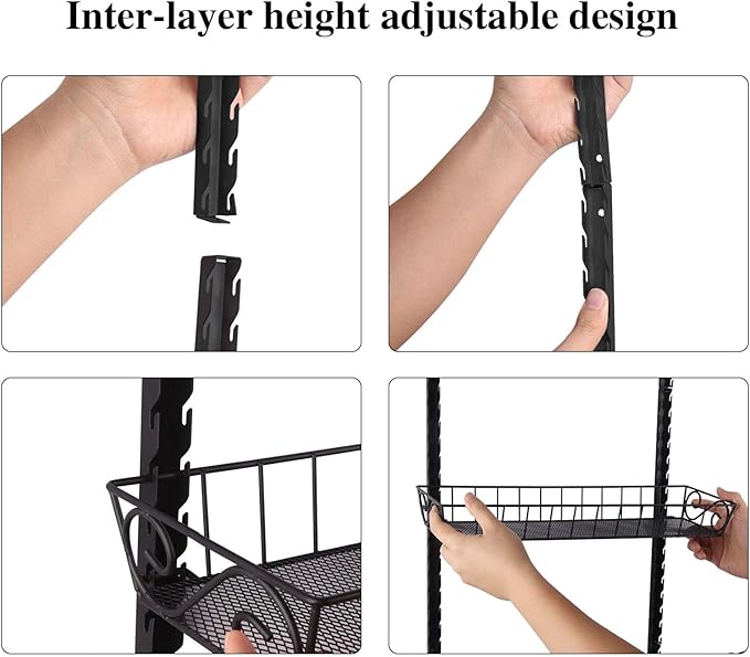 SWOMMOLY Adjustable Wall Mount Spice Rack, 9-Tier Dual-use (Multi-use) Organizer, Black