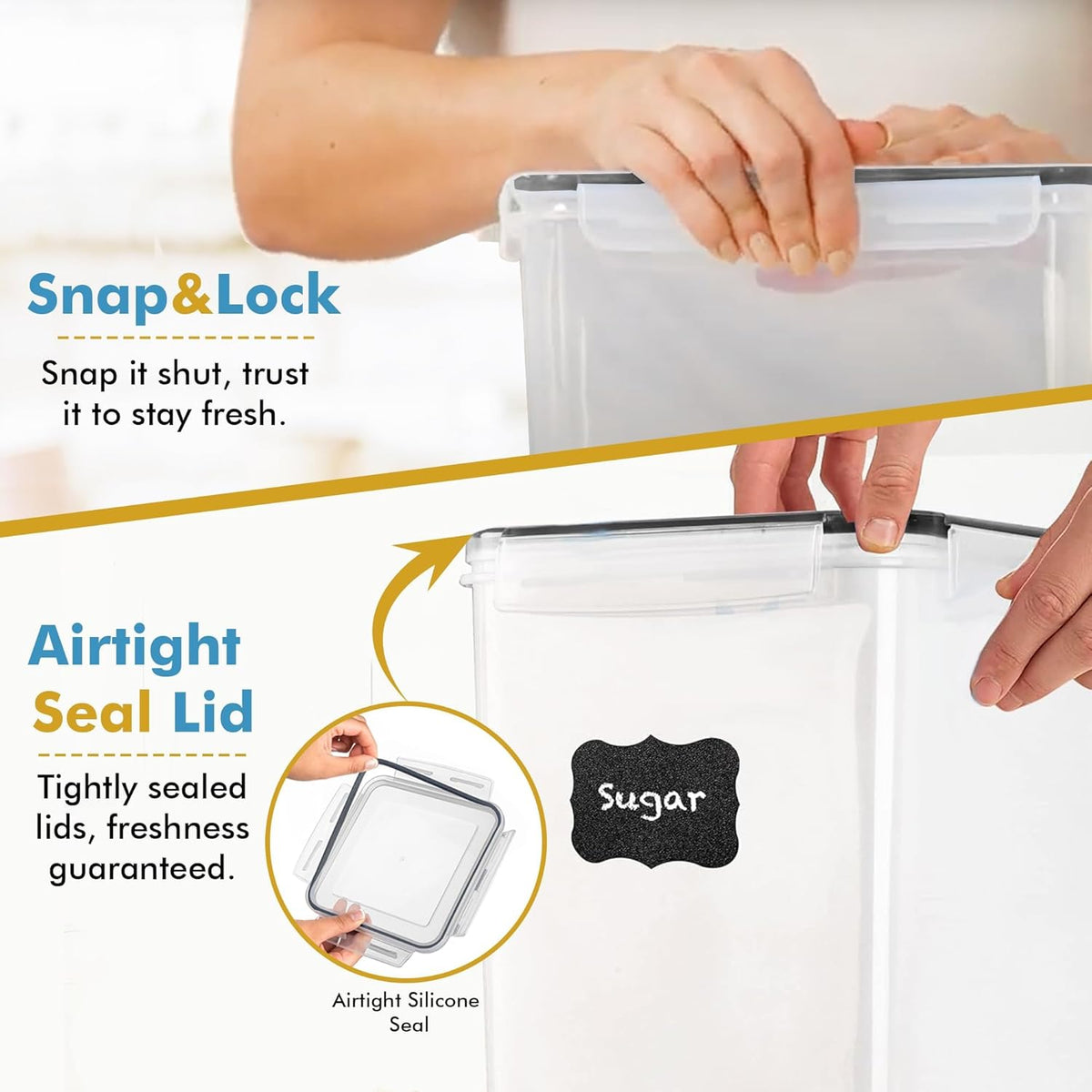 Shazo 2 PC (9.5L | 321 Oz) Extra Large Bulk Food Storage Containers with Airtight Lids for Flour, Sugar, Rice, Cereal & Pasta - Leakproof, BPA-Free Plastic Canisters for Kitchen & Pantry Organization