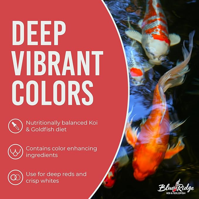 Blue Ridge Koi Fish Food 25lb - Koi Food Large 3/16" Growth Formula, Goldfish Food, Premium Fish Food for Ponds, Ponds Fish Food, Floating Pond Pellets