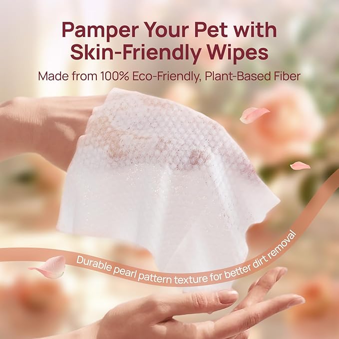 HICC PET Wipes for Dogs and Cats, Vet-Recommended Pets Cleaning Wipes, Deodorizing Hydrating, Nourishes Smoothes Fur, Fermented Coconut Oil Grooming Paws, Body and Butt, Thicken, Unscented, 100 Count