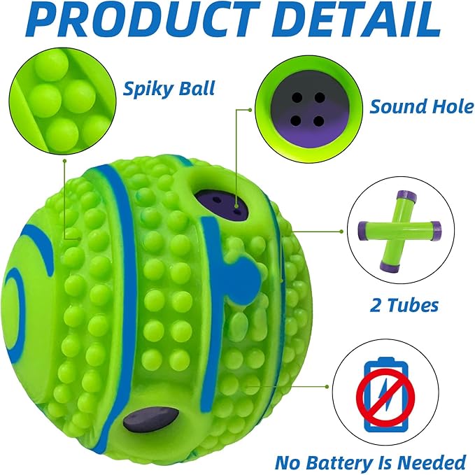 Spiky Interactive Dog Toys Ball, Shaking with Gibbering Sound, for Training, Teeth Cleaning & Herding, Straight, M, 3.46 in (8.8 cm)
