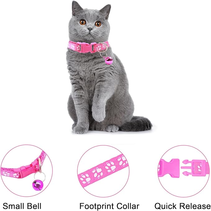 Dog Collar and Leash Set 3Pcs Puppy Collar and Leash Paw Print Whelping ID Collars Buckle Soft Nylon Litter Adjustable Pet Collar for Puppy Small Dogs Walking Training (Red Purple Pink)
