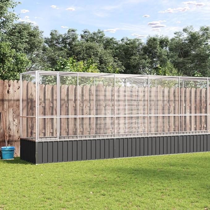 Large Bird Aviary with Extension, Outdoor Galvanized Steel Bird Cage, Galvanized Steel Outdoor Bird Aviary, Mesh Fence Bird House for Small Animals, 410.4"x42.1"x83.5"