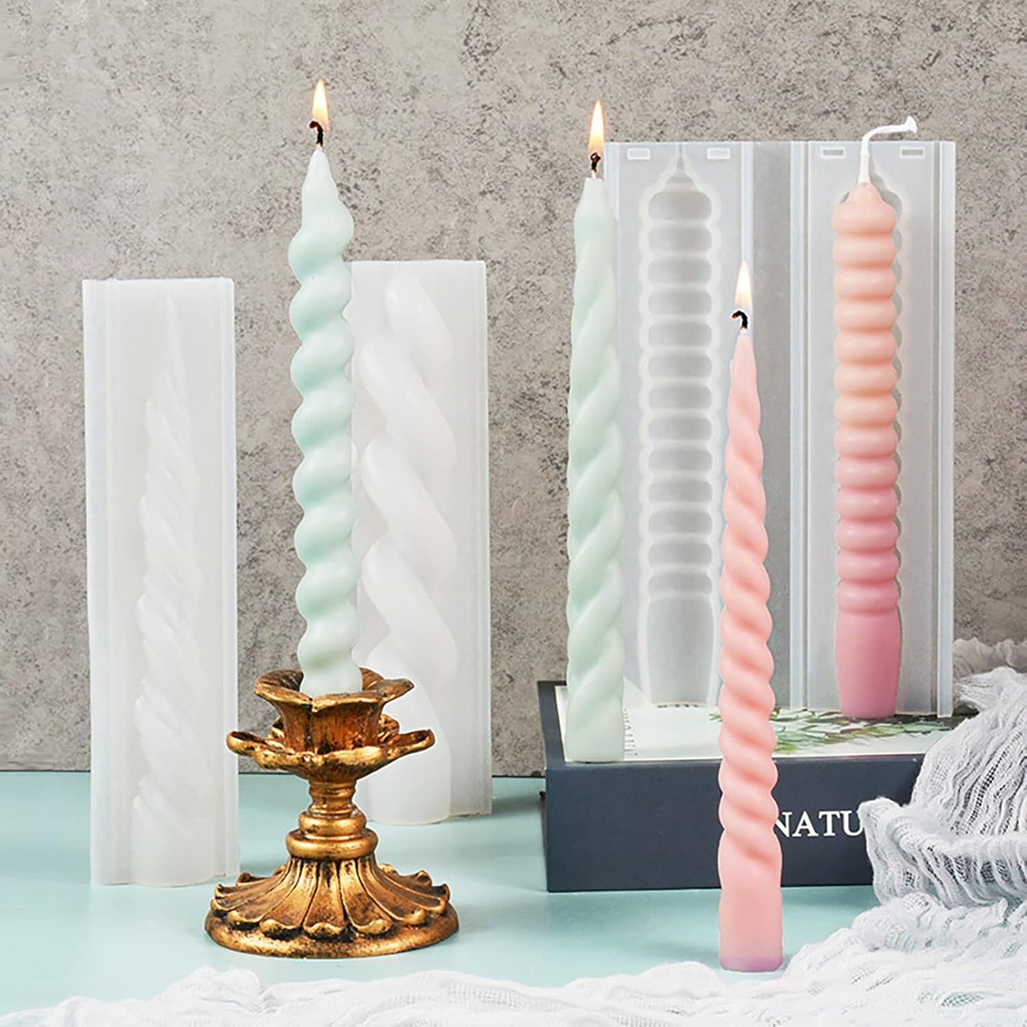 8-Piece Spiral Candle Molds - Cylinder, Pillar, Clay & Resin Casting Molds for Craft Supplies